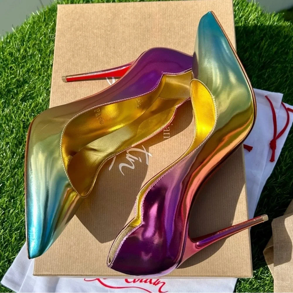BRAND NEW Christian Louboutin Metallic Purple and Gold Heels - Picture 2 of 6